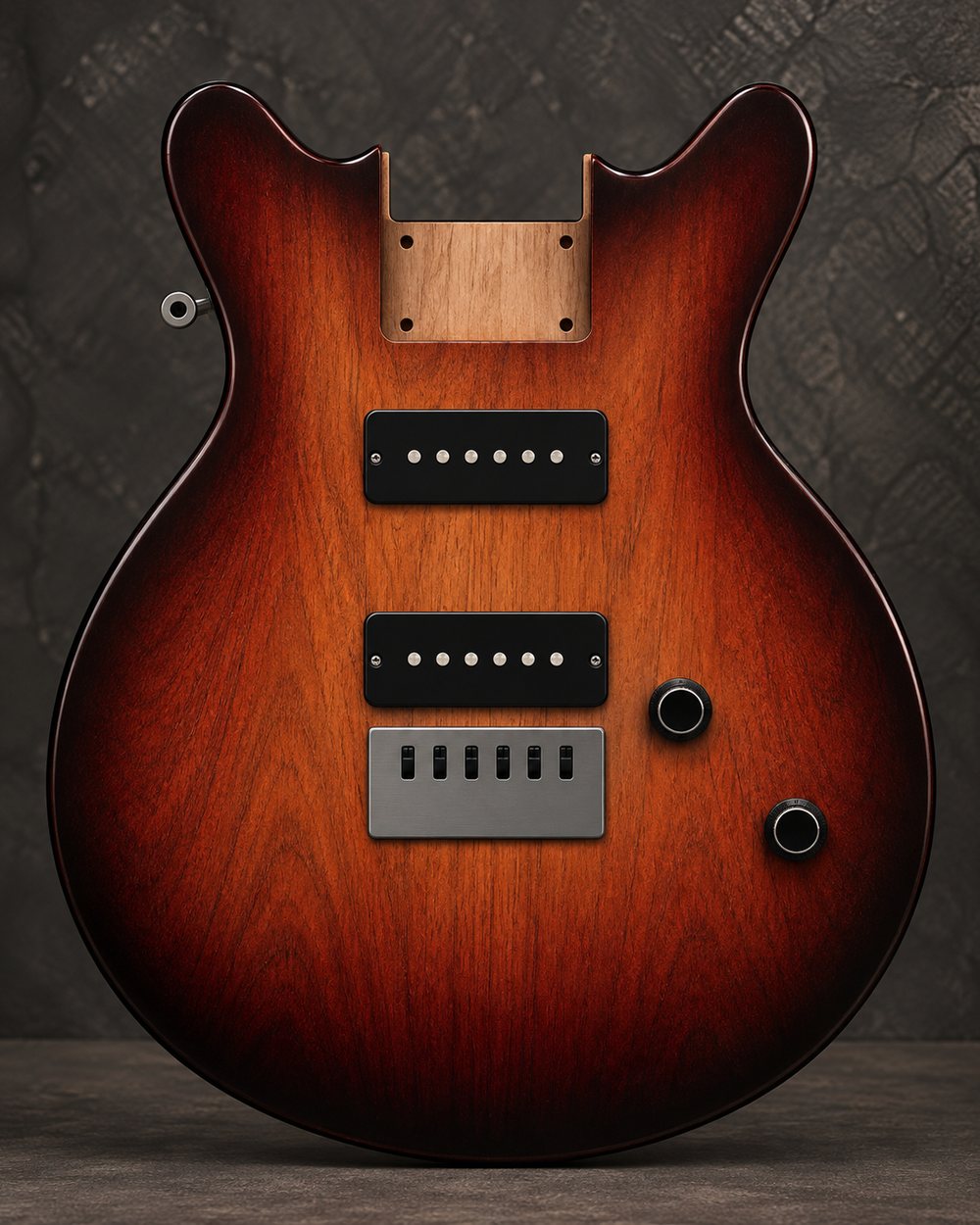 Double-Cut body, finished, with pickups and controls fitted